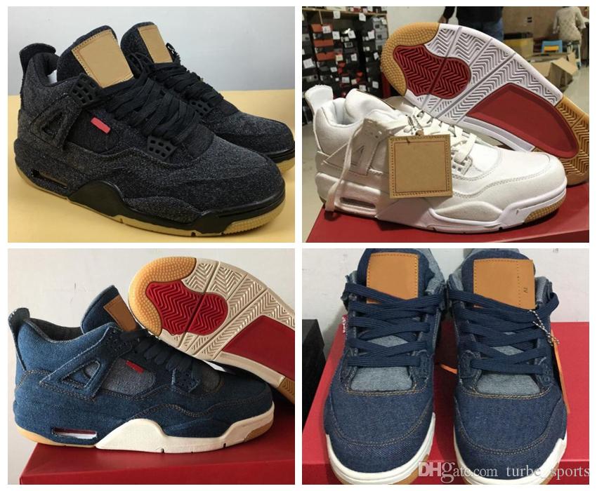 

2018 New 4 4s Black White Denim Jeans Basketball Shoes Men Sneakers High Quality With Shoes Box