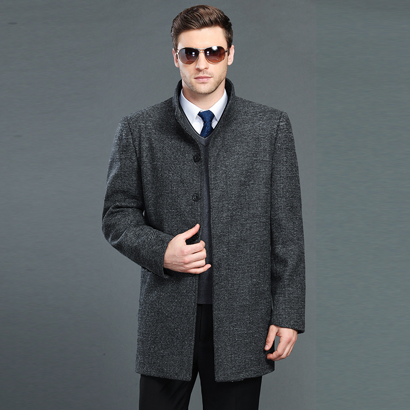 

New Fashion Mandarin collar Grey Black Coat Men Winter Mens Overcoat business Wool Coat Male winter Jacket plus size outerwear