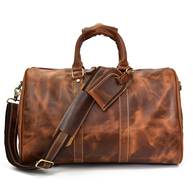 

Vintage Crazy Horse leather men travel bag luggage big genuine computer travel backpack Large Men duffle Leisure Shoulder bags handbag, Brown