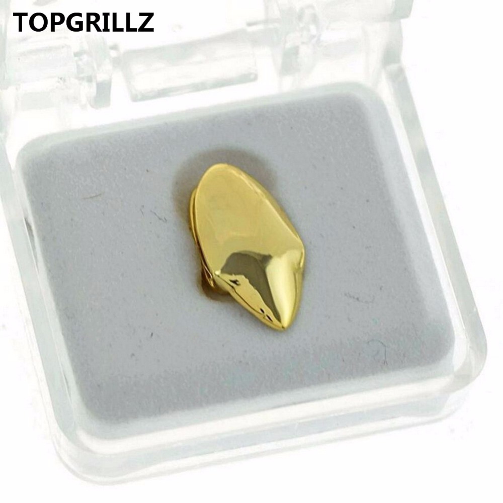 

TOPGRILLZ Hip Hop Vampire Fang Single Cap Gold Tone Canine Custom Tooth Grills Fangs Dracula Teeth Grillz,Gift