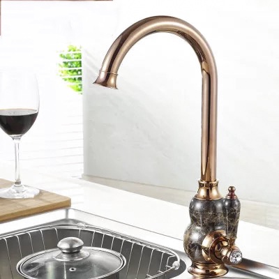 

Kitchen Faucets Brass with Marble Kitchen Crane Single Handle Gold Finish 360 Swivel Mixers Taps Kitchen Tap Sink Mixe