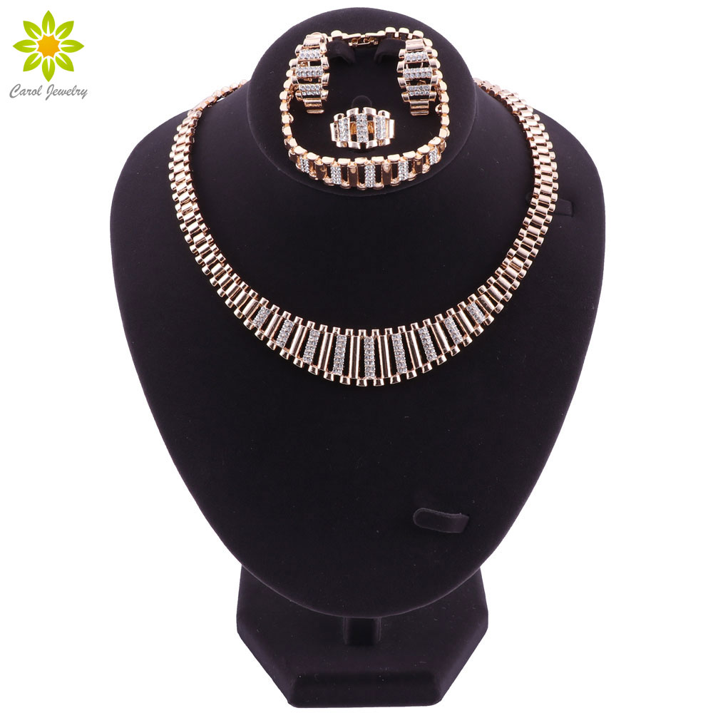 Exquisite Dubai Jewelry Set Luxury Gold Plated Necklace Set Nigerian Wedding African Beads Jewelry Set Costume New Design-image-413849381
