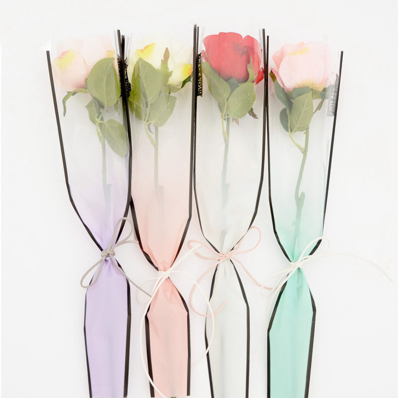 

High Grade Wrapping Paper Flowers Rose Single Branch Flowers Gift Wrapping Plastic Floral Packaging Wholesale QW7008