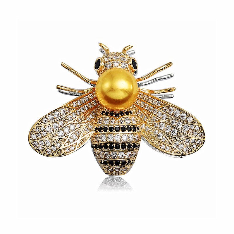 

New Fashion Men Women Suit Dress Brooch Pin Yellow/White Gold Plated CZ Bee Brooch for Men Women for Party Wedding NL-625, Gray