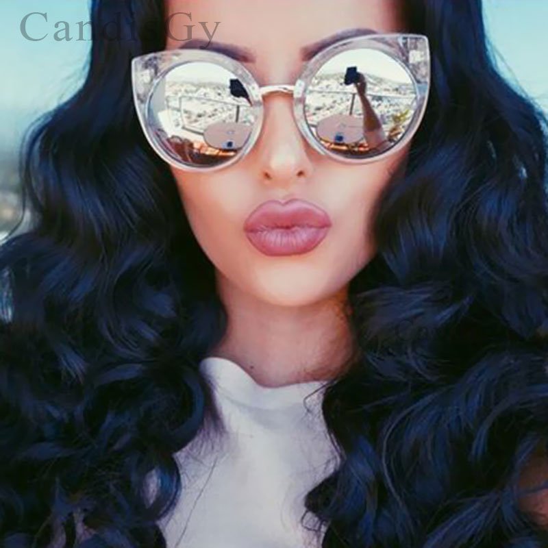 

Cool Clear Frame Cat eye Cateye Big Size Sun Glasses Fashion Vintage Mirror Sunglasses Lady Eyewear High Quality
