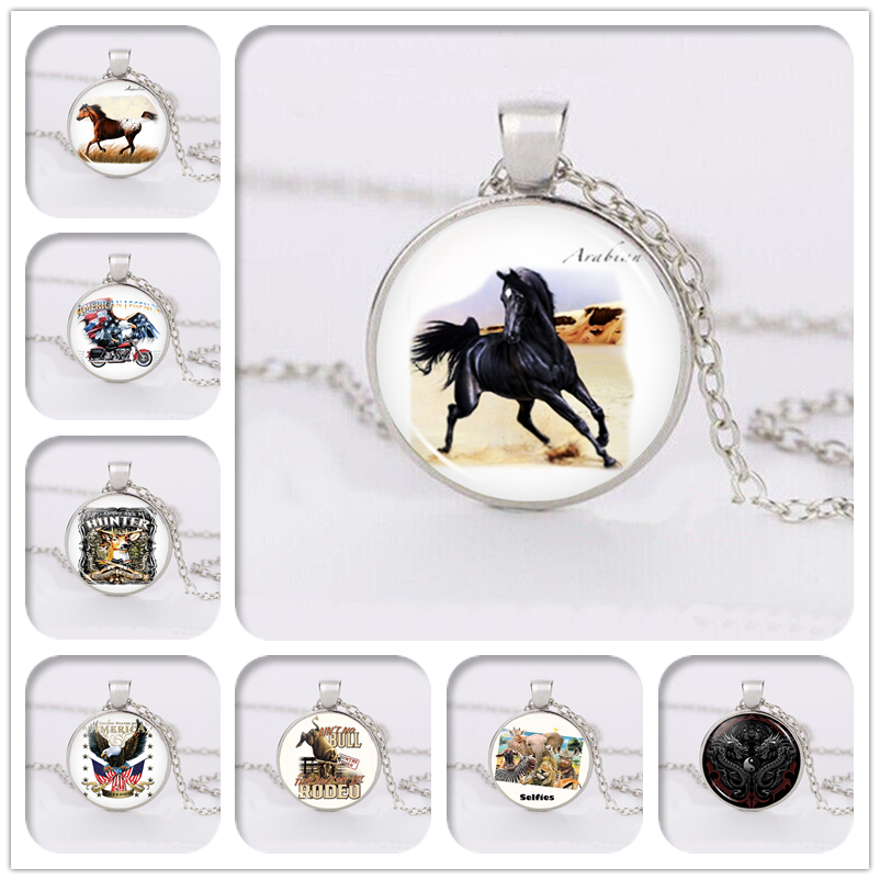

2018 Glass Necklaces, Horse, Cow, Eagle, Deer Silver Cabochon Time Gemstone Necklace Pendant Jewelry for Woman Man Child Baby