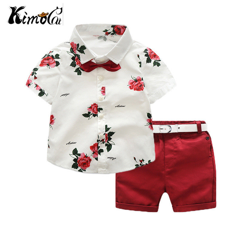 Kimocat Summer Boys Vêtements Ensembles de vêtements Enfants Vêtements Enfants Garçon Vêtements Cravate de fleur Cravate de fleurs + Shorts 2pcs