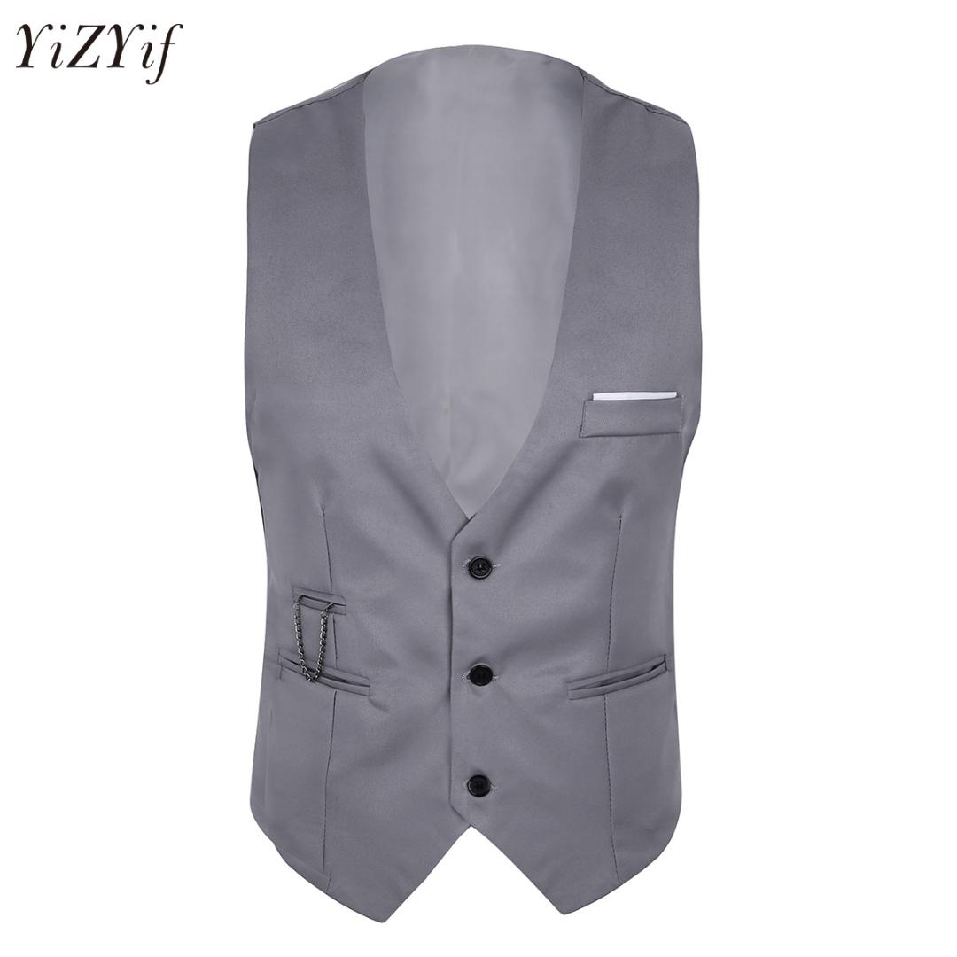 Vintage Men/'s Formal Business Gilet Robe sans manches V-cou court gilet gilet @