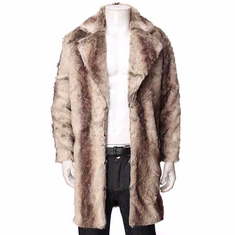 Plus Size Fluffy Fur Long Overcoat Men Cashmere Trench Coat 2018 Winter Thick Warm Faux Fur Jackets Homme Manteau