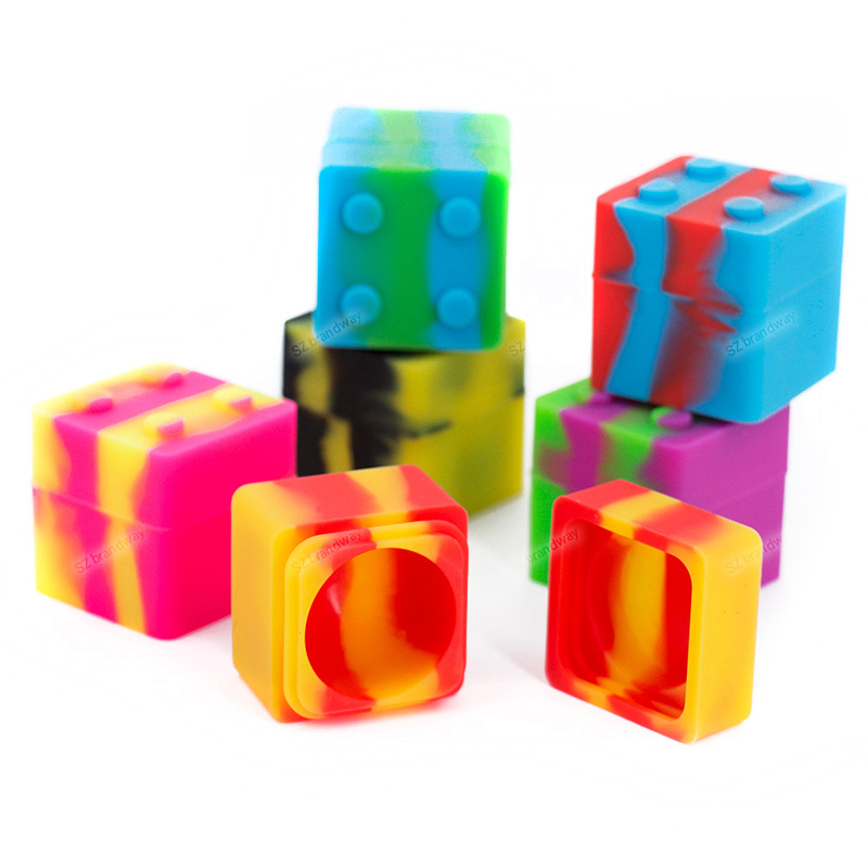 

Nonstick block shape food grade silicone 9ml wax containers jars dab tool storage jar oil holder for vaporizer smoking accessories, Mixed color