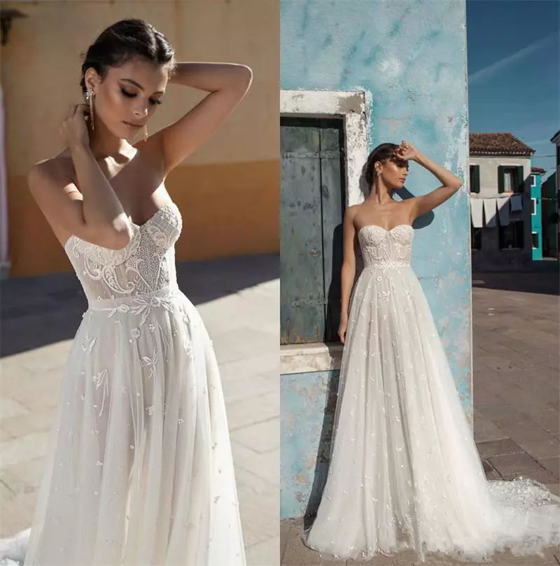 

Gali Karten Beach Boho Wedding Dresses 2020 Floor Length A Line Sweetheart Neck Country Bridal Gowns robe de mariée, Champagne