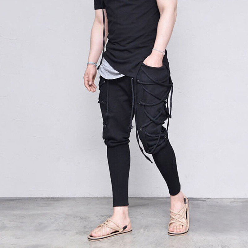 

Bigsweety Men' Side Lace-up Banded Pants 2018 Fashion Trousers Retro Medieval Viking Navigator Pants Men Casual Loose Pant Male, Black