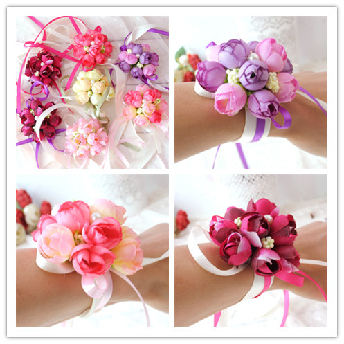 

Wholsesle Wrist Corsage Bridesmaid Sisters Hand Flowers Artificial Silk Lace Bride Flowers For Wedding Party Decoration Bridal Prom, As picture