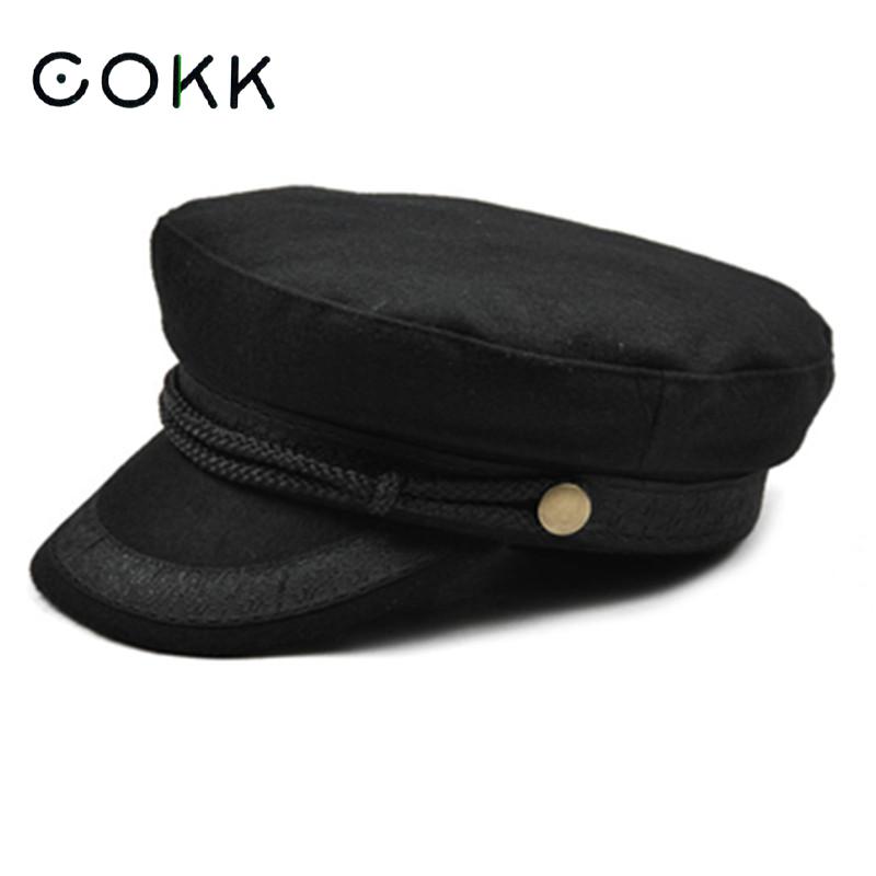 

COKK Military Hat Winter Knitted Cap Flat Top Hats For Women Black Grey Male Female Casquette Militaire Gorra Plana