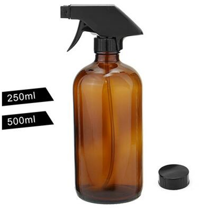 

250/500ml Amber Glass Spray Bottles Essential Oil Aromatherapy Dispenser Cosmetic Cleaning Container With Black Sprayer Trigger