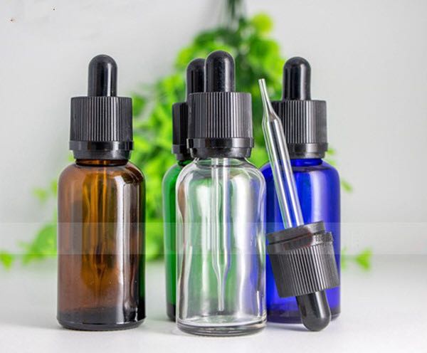 

new 30ml Blue/Green/Clear/Amber Glass Bottle Essential Oil Dropper empty Bottles With Black Childproof Tamper Caps