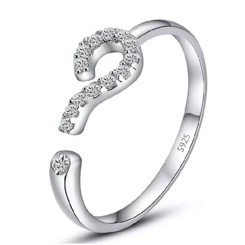 

Free shipping 925 sterling silver crystal ring question mark single open design new arrival, Golden;silver