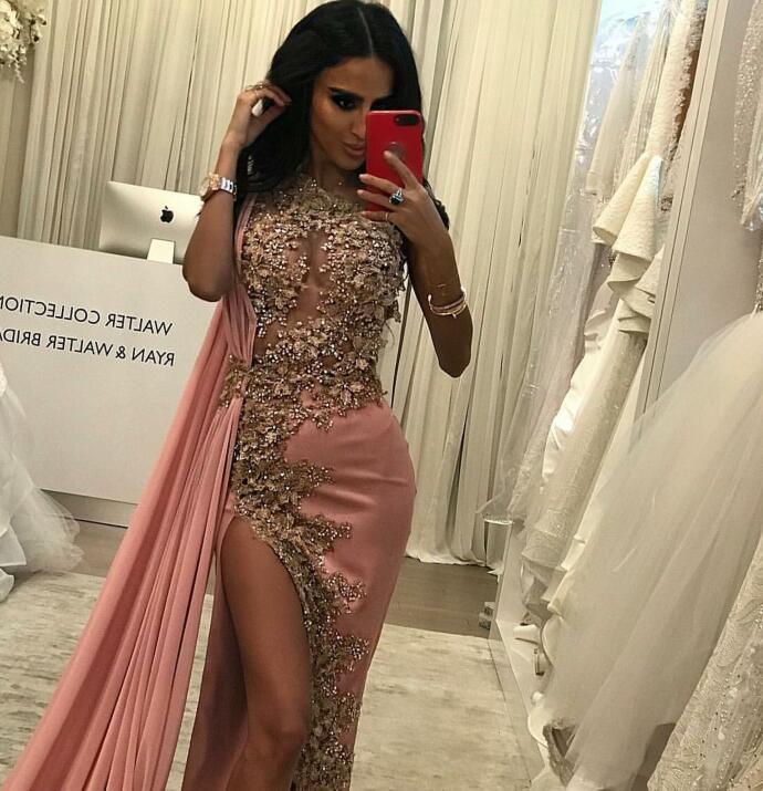 

Evening dress Yousef aljasmi Kim kardashian Ong-Shoulder Cape Crystal Appliqued Split Long dress Almoda gianninaazar ZuhLair murad Ziadnakad, Same with picture