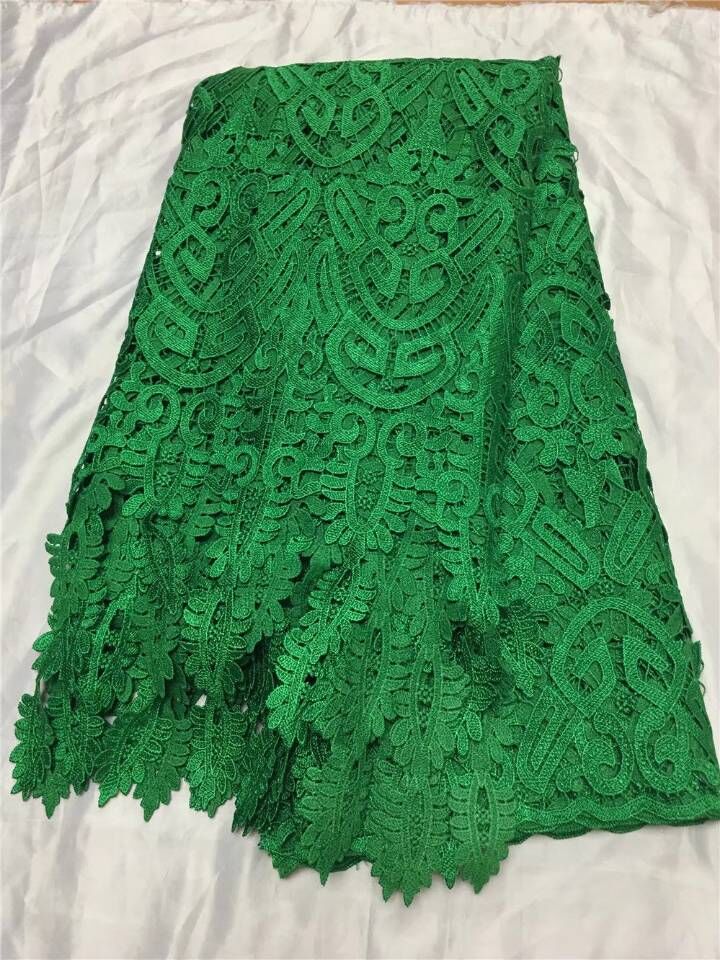 

5yards/pc fashion green french guipure lace fabric embroidery african water soluble material for dress qw31