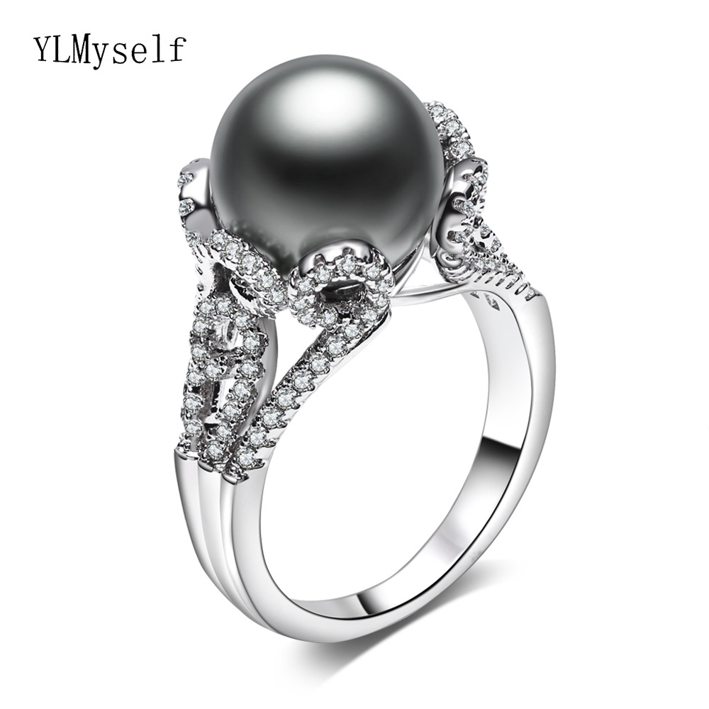 New charming pearl ring crystal elegant jewelry for statement women trendy jewellery beautiful rings for mother's gift-image-423874843