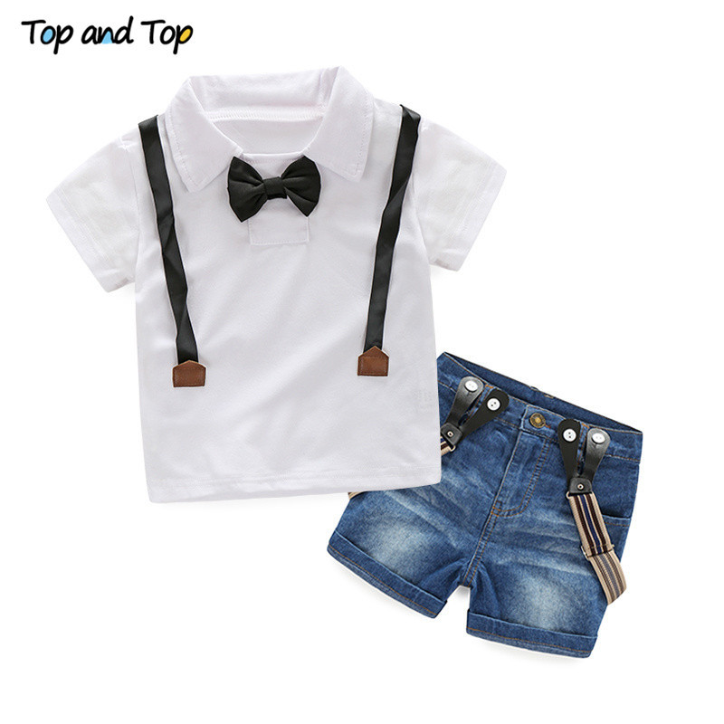 Haut et Top D'été Vêtements Pour Enfants 2Pcs Blanc À Manches Courtes T Shirt Shorts Jeans Enfants Casual Costume Fahion Garçons Vêtements Set Y1