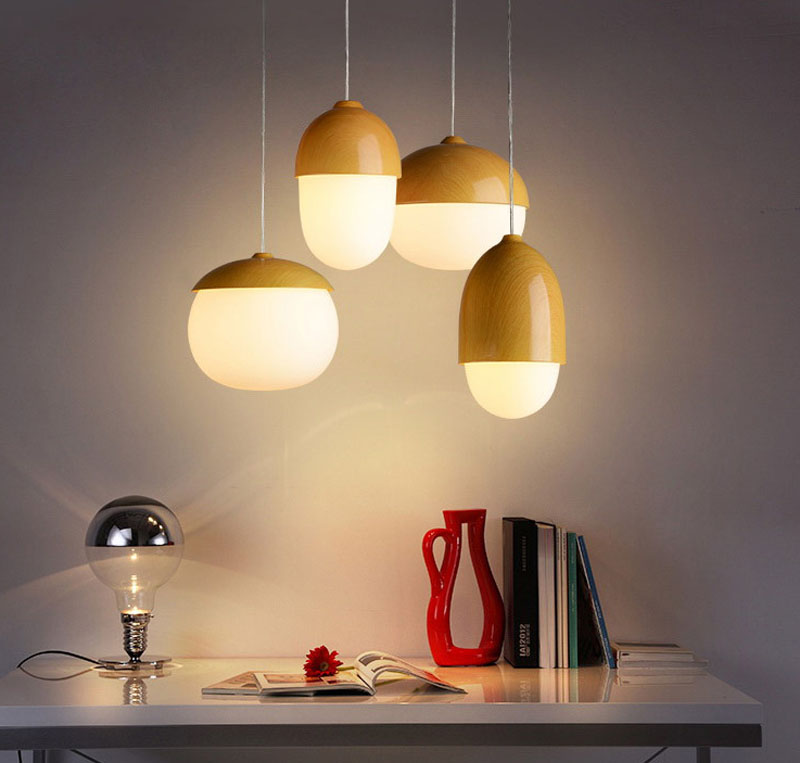 

New Arrival Nordic Creative Wood Grain Glass Nuts Pendant Light Mushroom Droplight Hang Lamp E27
