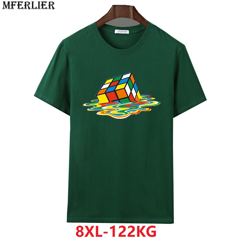 

MFERLIER summer men short sleeve t-shirts  plus size big 7XL 8XL large cotton geometry tShirt Hipster navy blue gray
