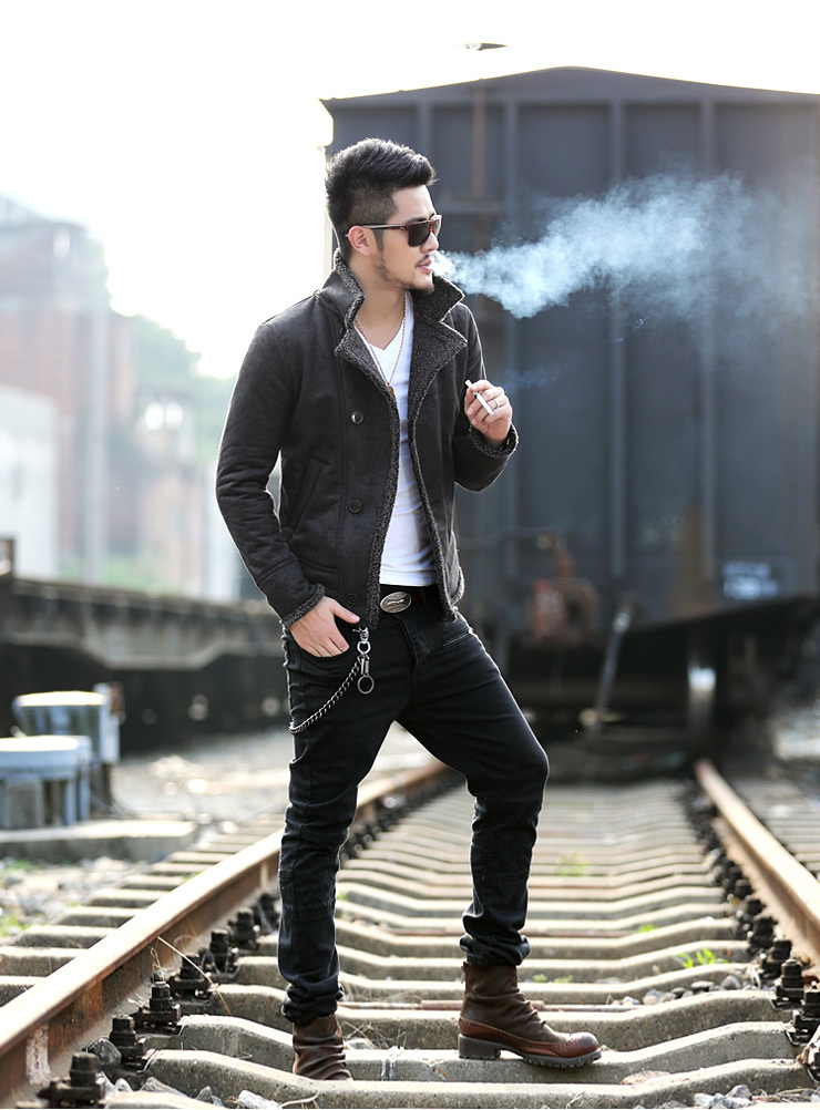F1055 Futter Jacke Alte Pelzkragen Vintage Warme Herbst Männer Jacke Von Großhandel Herren Kunstleder Männer Wolle Kurze Mantel Lederjacke 2016 vbf76gyYI
