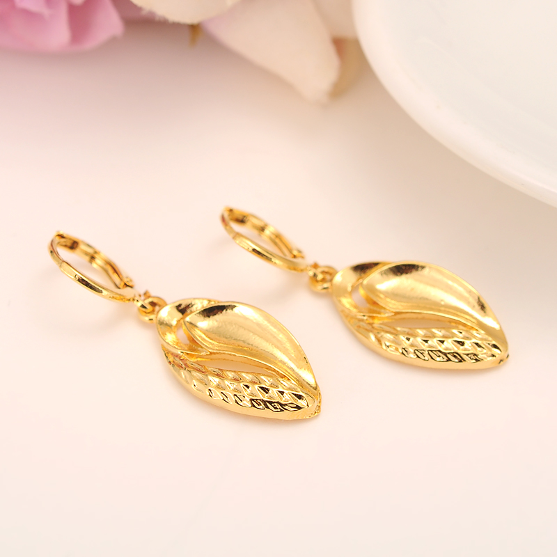 

24 k Solid Fine Gold Color Filled leaf Earrings Women/Girl,Love Trendy Jewelry for African/Arab/Middle Eastern party jewelry, Silver