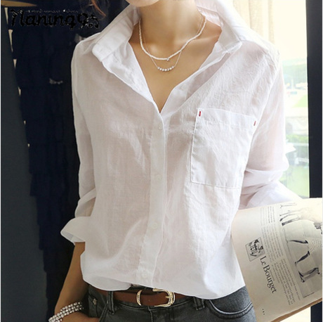 

South Korean hot style white shirts female Pure cotton long sleeve cultivate one's morality shirt WJ146 vestidos