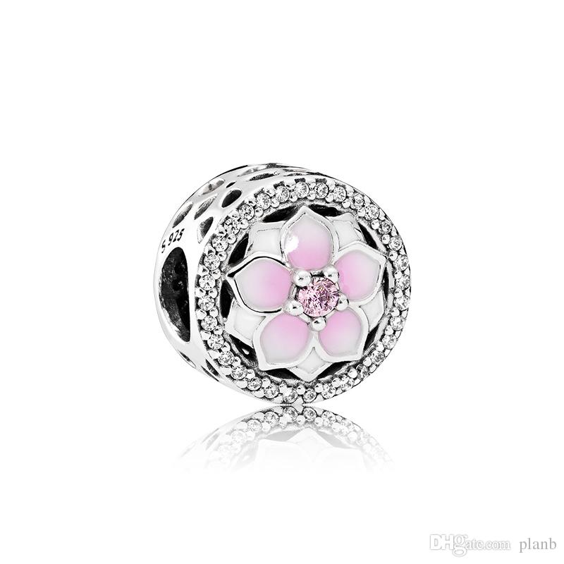 ATHENAIE 925 Sterling Silver Pink Enamel and Clear CZ Devoted Heart Dangle Charms Gift for Girlfriend