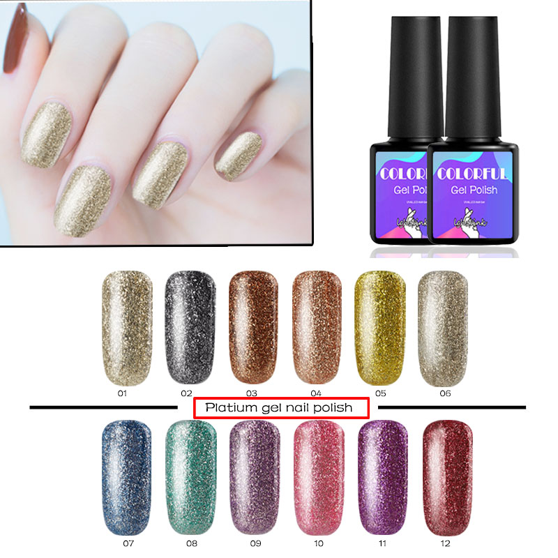 

New 8ML Platinum Color Nail Gel Varnish Semi Permanent Nail Art Glitter Pearl Gelpolish Lacquer Soak off UV Gel Polish, 002