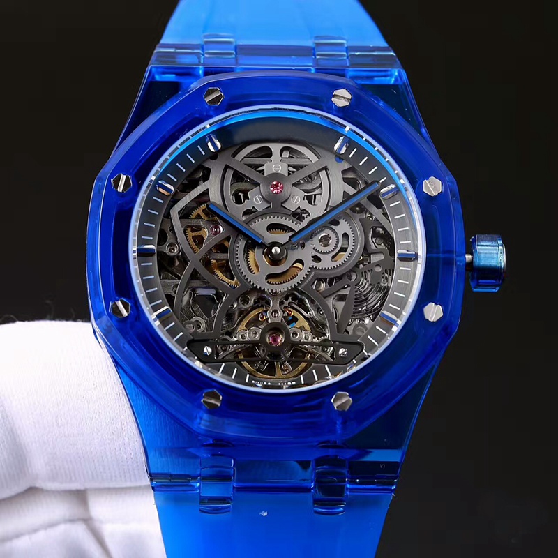 

fashion men's watch. The case is made of transparent rubber. Empty empty dial manufacturing. With automatic mechanical movement. Mineral, Multi-color