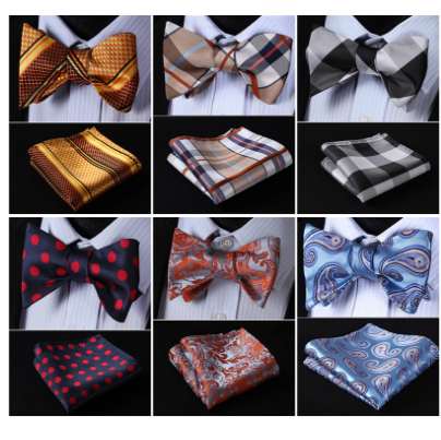 

Floral Check Dot 100%Silk Jacquard Woven Men Butterfly Self Bow Tie BowTie Pocket Square Handkerchief Hanky Suit Set #RM1