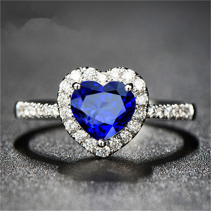 Real Natural Sapphire S925 Sterling Silver Fine Jewelry Heart Rings For Women Wedding Engagement Ring Accessories Bijoux Bague S18101002