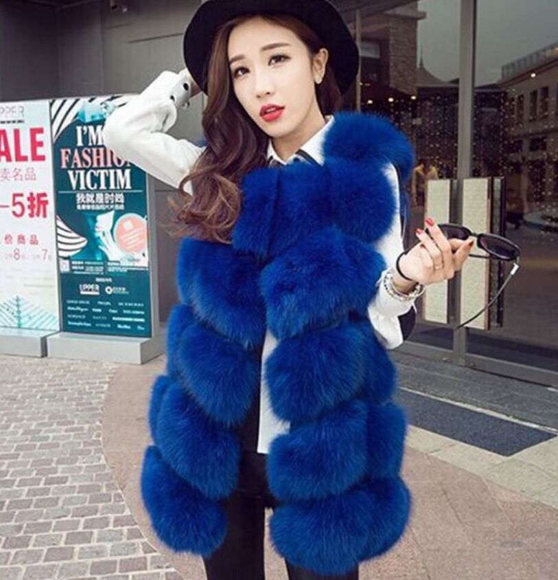 High Quality Fur Vest Coat Luxury Faux Fox Warm Women Coats Vest Winter Fashion Fur Women's Coat Jacket Vest 4XL Fur Coat