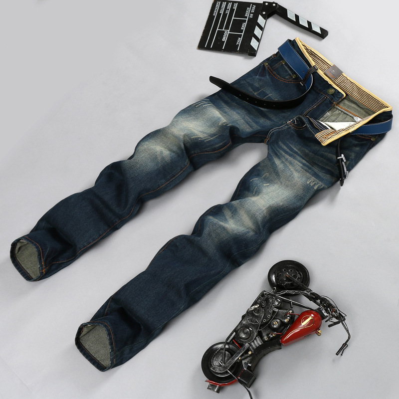 

Business Style Men Black Hole Jeans Mid-waist Straight Slim Male Scratched Jeans Pants Four Seasons Men Denim Casual, 087 blue