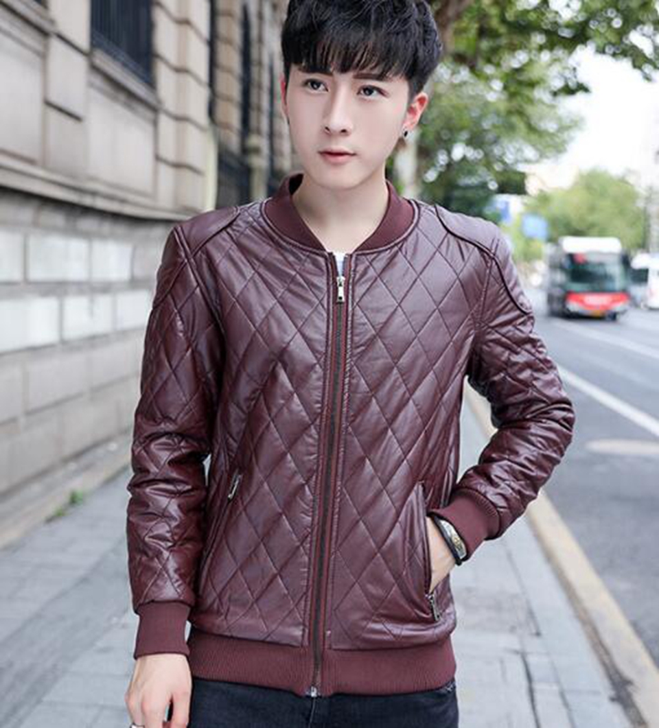 Les hommes tombent européens et américains de tendance boutique de style coréen jeunesse personnalité thermique PU, plus veste en cuir de coton M