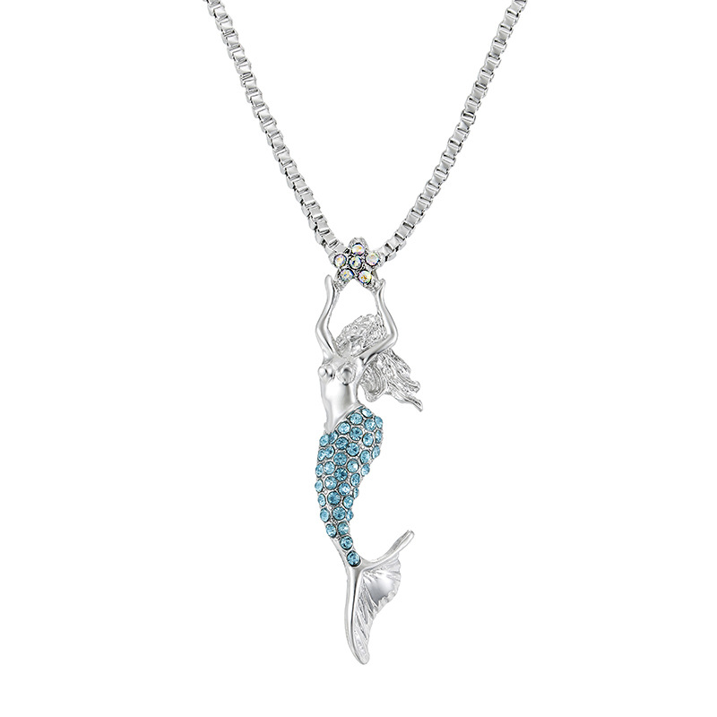 

New arrival 10 color Mermaid rhinestone Charm Pendant Necklace Animal Statement Pendant Necklaces Mermaid Jewelry
