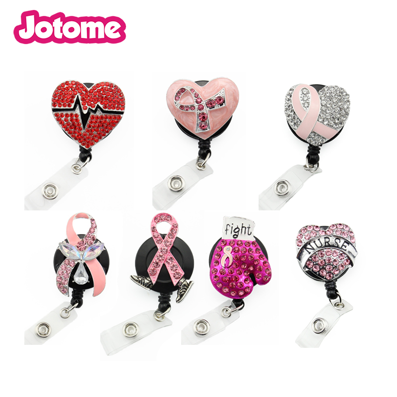 

10pcs/lot Mix style medical yoyo retractable badge pull reel nurse Breast Cancer Awareness pink ribbon Id working holder