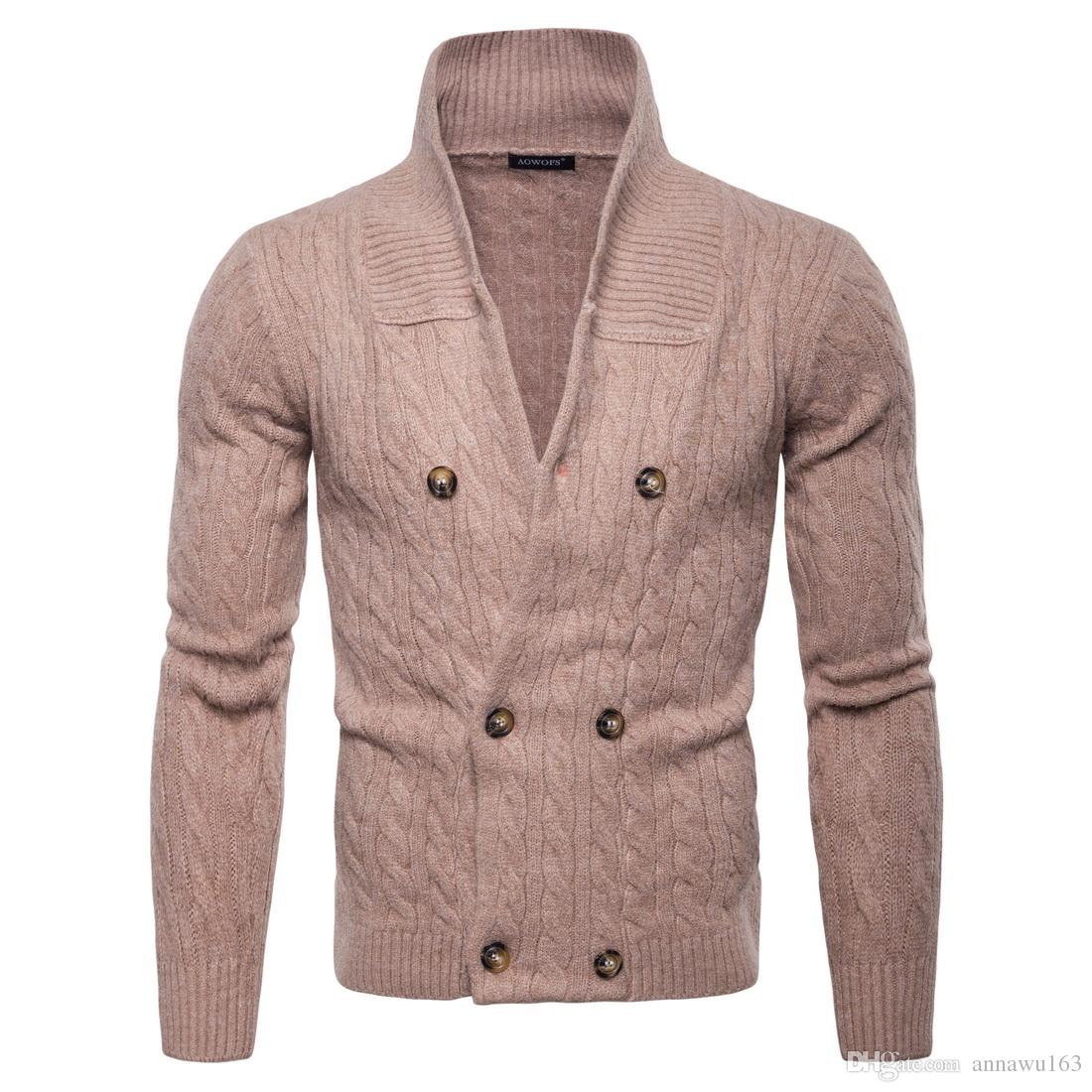New Cardigan Sweater Men' V-neck Double Breasted Sweater With Long Sleeve High Quality Cotton Blend Knitted Winter Mens Sweater For Sal