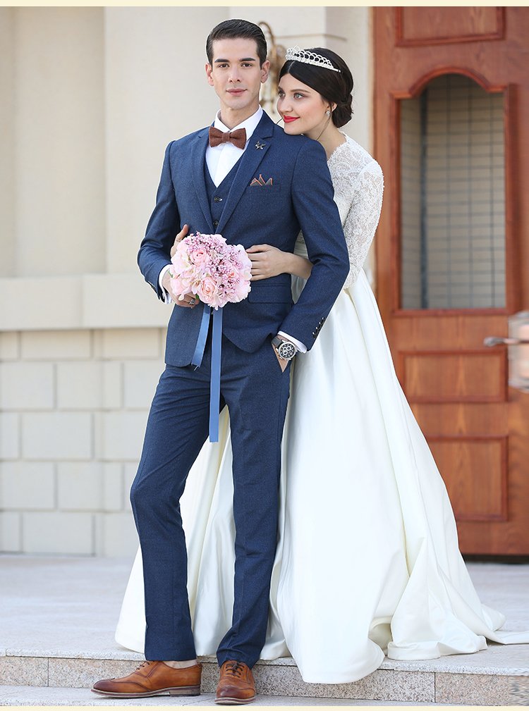 

Slim Fit Two Button Navy Blue Groom Tuxedos Best Men Formal Business Suits Men Prom Dinner Suits Custom Made(Jacket+Pants+Tie+Vest) NO;805, Same as image