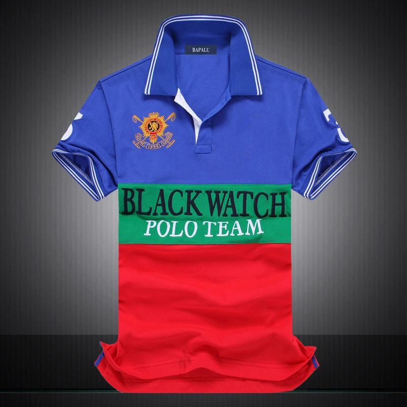 

Embroidery Polo Shirt Multi Color Short Sleeve men Polos Sport BLACK WATCH POLO TEAM BLUE RED WHITE BLACK STRIPE S M L  2XLDropship, Black white multi