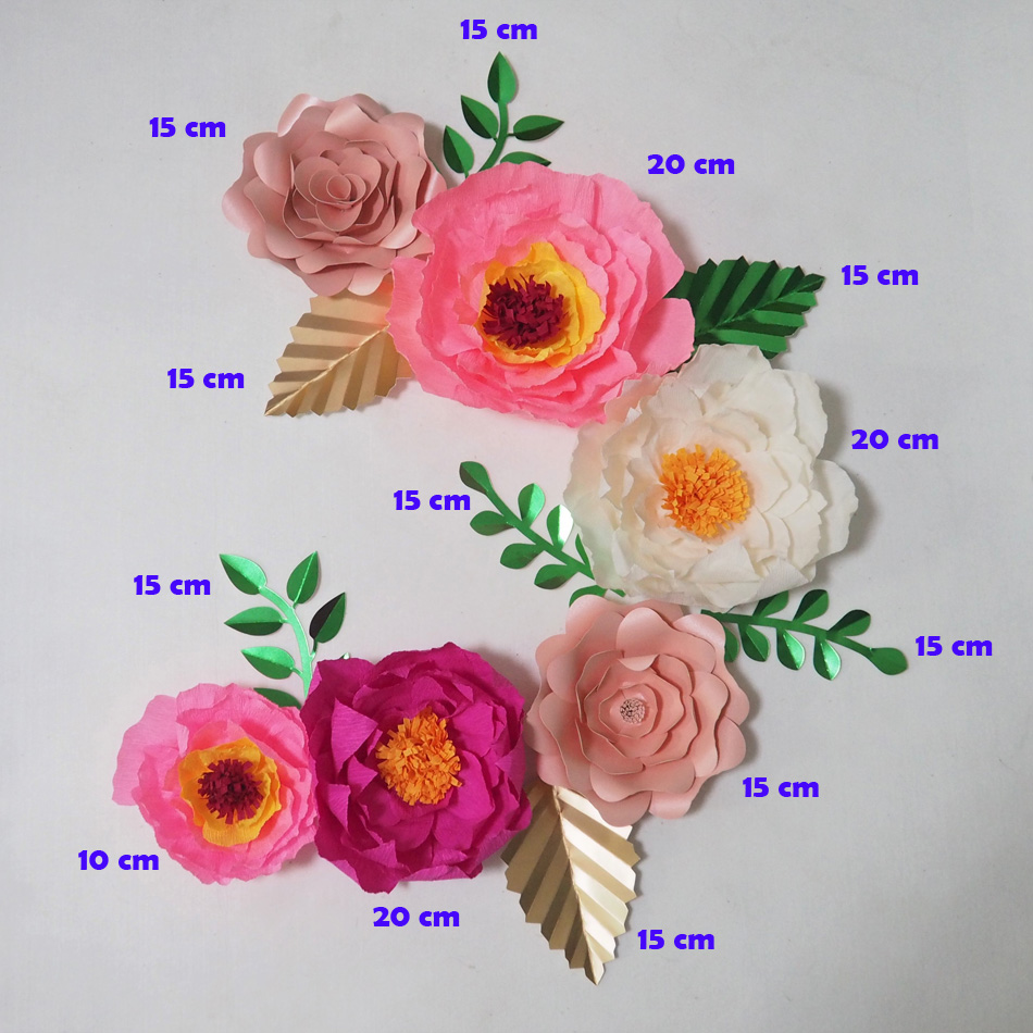 

Giant Crepe Paper Flowers Artificial Flores Artificiale 6PCS+ 7 Leaves For Wedding & Event Backdrop Baby Nursery Hot Mix Fake Flowers, As picture