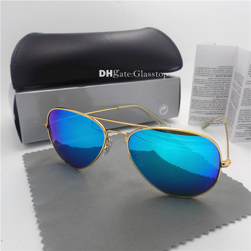 

High Quality Glass Lens Fashion Men Women Brand Designer Sunglasses UV400 58MM 62MM Vintage UV400 Mirror Shade Pilot Classic Goggle Case Box