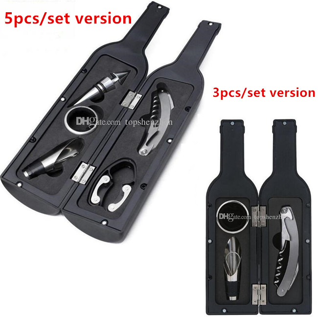 

New 3pcs & 5pcs/set Wine Bottle Opener Stopper Pourer Accessories Corkscrew Kit Foil Cutter Holder Wine Opener Wine Tools hippocampal knife