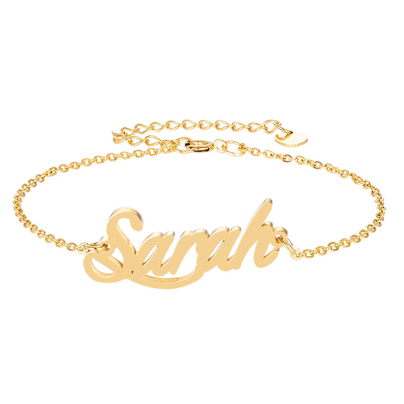 Stainless Steel Engrave Script Nameplate " Sarah " Charm Bracelets for Women Personalized Custom Bracelet Charm Link Christmas Gift-image-426318789