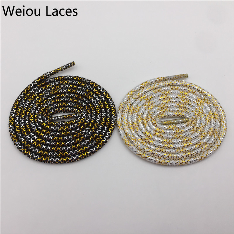 

Weiou Boot Laces White With Gold Silver Glitter Metallic Rope Round 3 Colored Wire Shiny Shoelaces For Dance Shoes 0.45cm Width 120cm