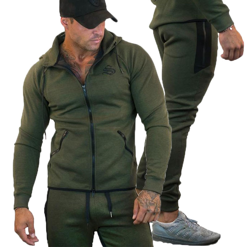 Fashion sporting suit Hoodies Tracksuit Set Male Zipper men Sweatpants High Jackets men's sweat suits