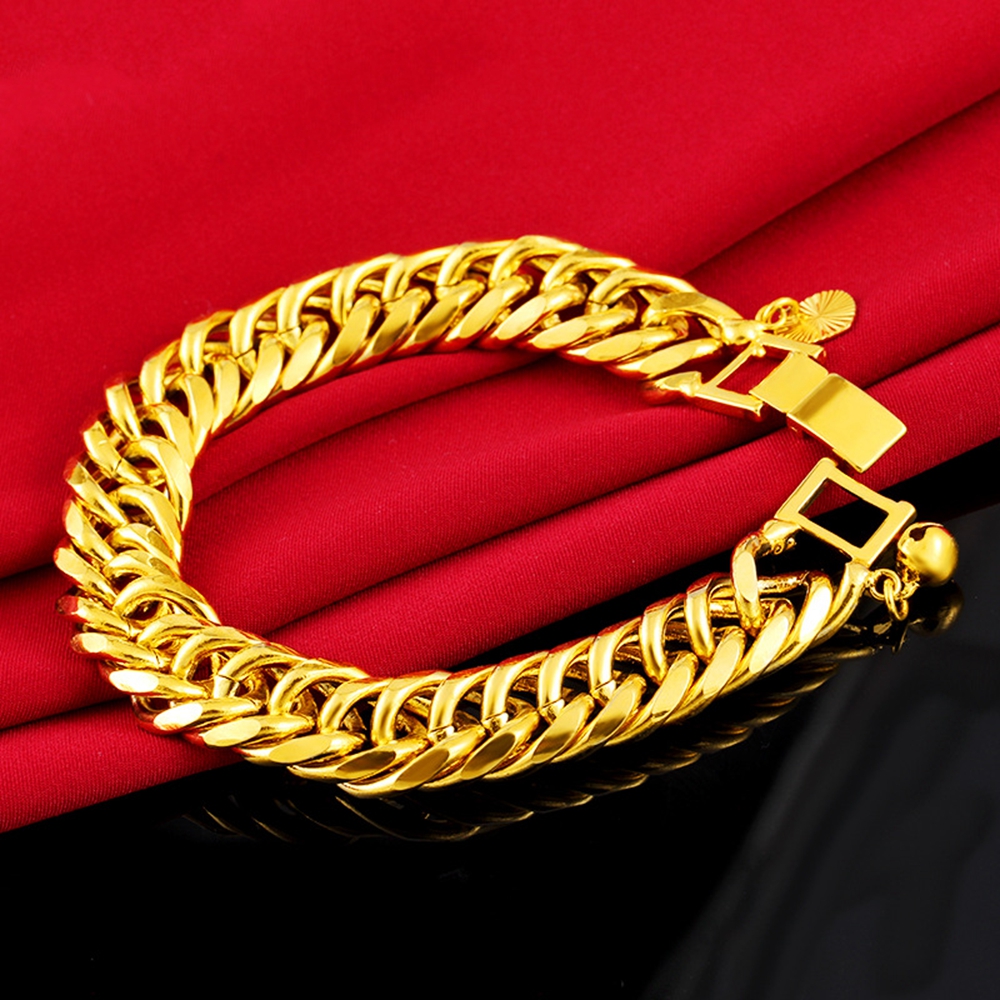 Mens Bracelet Thick Chain Heavy 18k Yellow Gold Filled Tight Double Curb Bracelet Wrist Link Chain Gift 13mm Wide-image-413253523